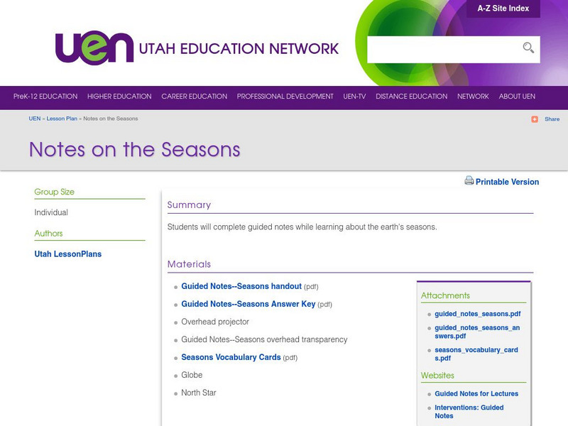 Uen: Notes on the Seasons Lesson Plan Uen: Notes on the Seasons Lesson Plan