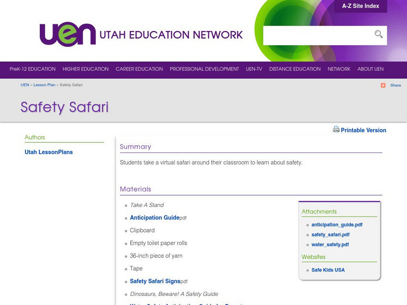 Uen: Safety Safari Lesson Plan Uen: Safety Safari Lesson Plan