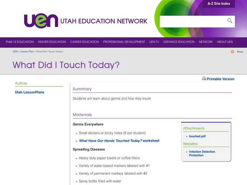 Uen: What Did I Touch Today? Lesson Plan Uen: What Did I Touch Today? Lesson Plan