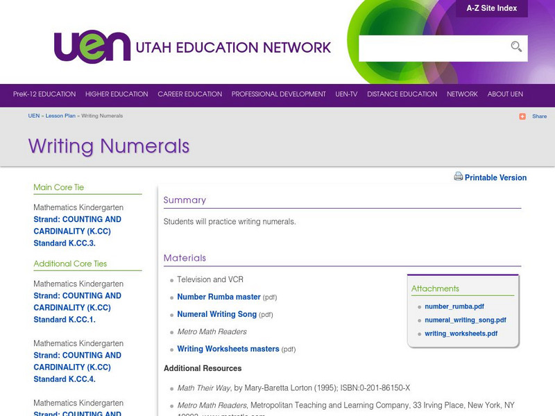 Uen: Writing Numerals Lesson Plan Uen: Writing Numerals Lesson Plan