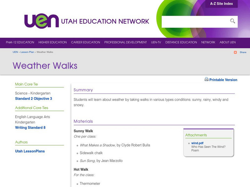 Uen: Weather Walks Lesson Plan Uen: Weather Walks Lesson Plan