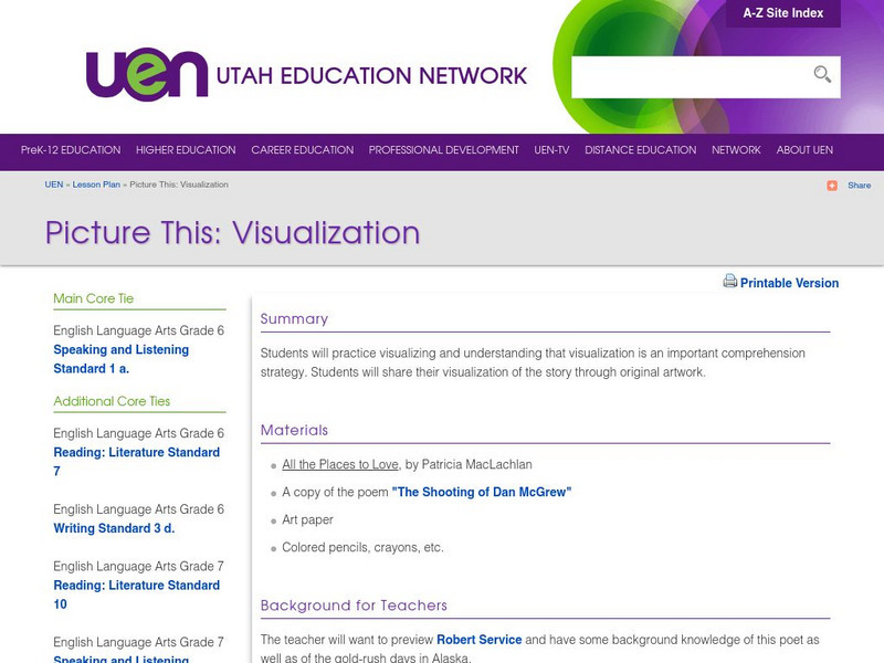 Uen: Picture This: Visualization Lesson Plan Uen: Picture This: Visualization Lesson Plan