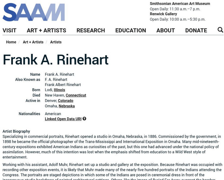 Smithsonian American Art Museum: Frank A. Rinehart Handout Smithsonian American Art Museum: Frank A. Rinehart Handout