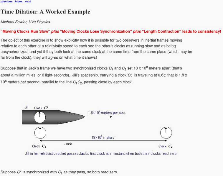 University Virginia/time Dilation: A Worked Example Handout