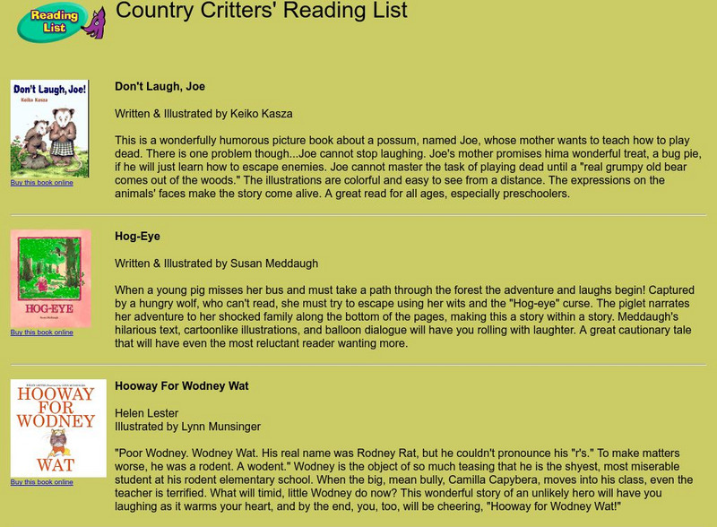 Storyplace: Country Critters Reading List Handout