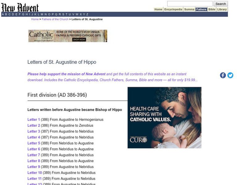 Catholic Encyclopedia: Letters of St. Augustine of Hippo Handout Catholic Encyclopedia: Letters of St. Augustine of Hippo Handout