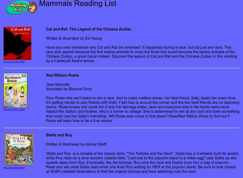 Storyplace: Mammals Reading List Handout