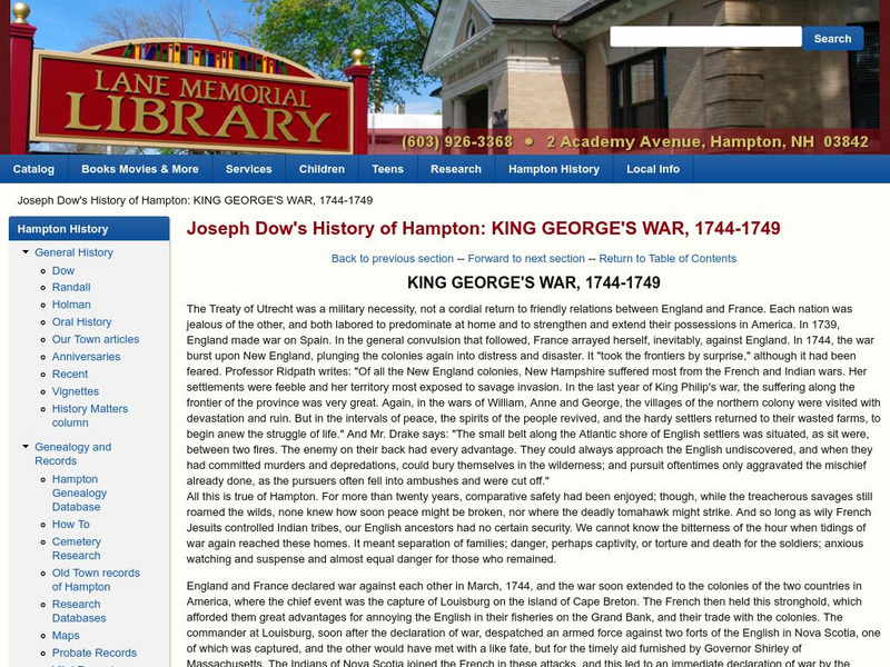 Joseph Dow's History of the Hampton's: King George's War Website Joseph Dow's History of the Hampton's: King George's War Website