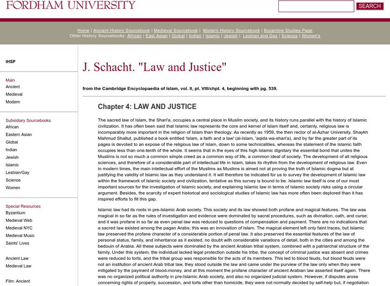 Fordham University: Medieval Sourcebook: Law and Justice Handout Fordham University: Medieval Sourcebook: Law and Justice Handout