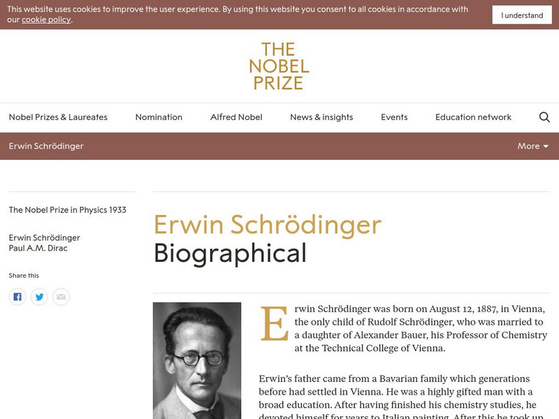 The Nobel Prize: Erwin Schrodinger Biographical Handout The Nobel Prize: Erwin Schrodinger Biographical Handout