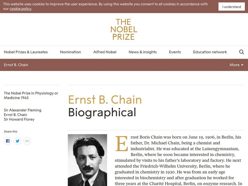 The Nobel Prize: Ernst Boris Chain Biographical Handout The Nobel Prize: Ernst Boris Chain Biographical Handout