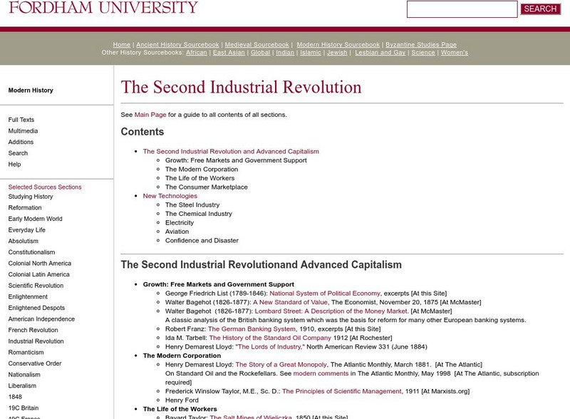 Fordham University: Modern History Sourcebook: Second Industrial Revolution Website Fordham University: Modern History Sourcebook: Second Industrial Revolution Website
