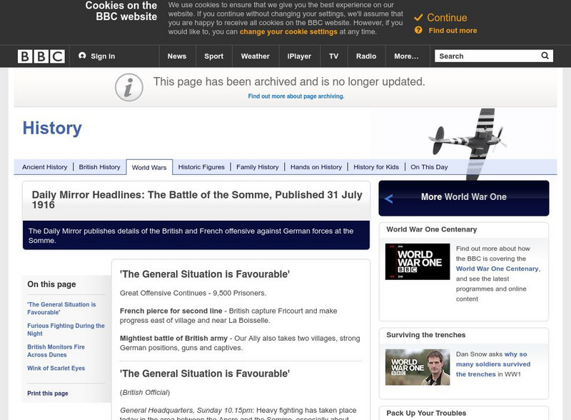 Bbc History: World Wars: World War One: Daily Mirror Headlines: Somme Article Bbc History: World Wars: World War One: Daily Mirror Headlines: Somme Article