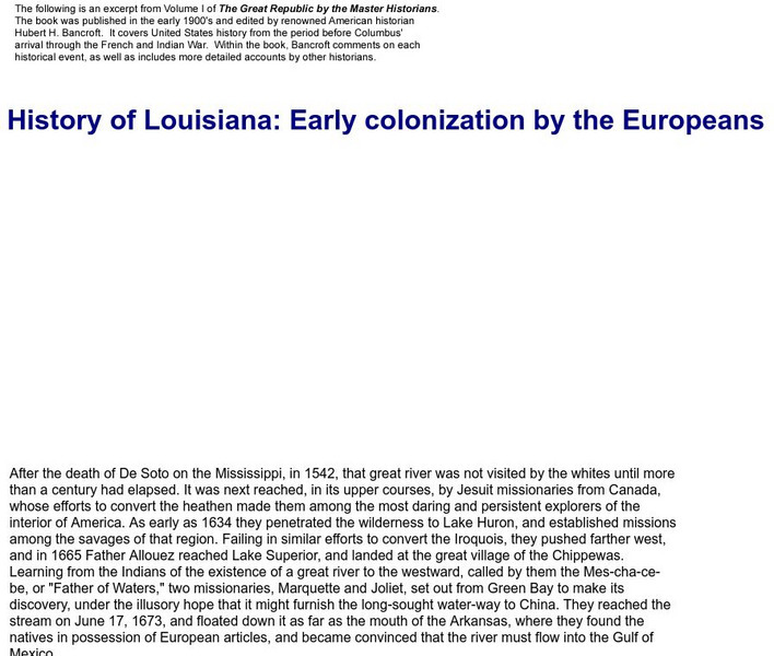 Early Colonization by the Europeans Handout Early Colonization by the Europeans Handout