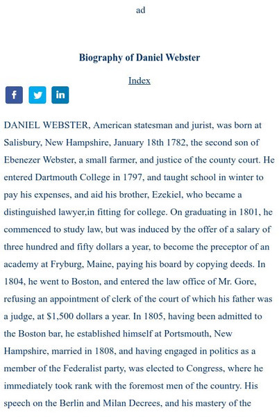 Daniel Webster: Biography of Daniel Webster Article Daniel Webster: Biography of Daniel Webster Article