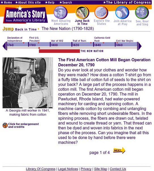 Loc: America's Story: First American Cotton Mill Handout Loc: America's Story: First American Cotton Mill Handout