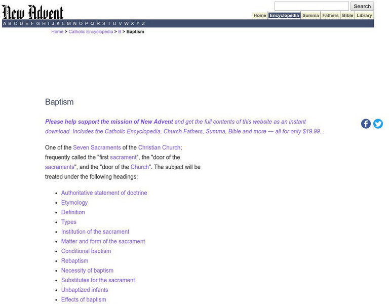 Catholic Encyclopedia: Baptism Handout Catholic Encyclopedia: Baptism Handout