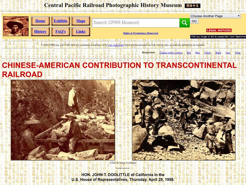 Cprr History Museum: Chinese American Contribution to Transcontinental Primary Cprr History Museum: Chinese American Contribution to Transcontinental Primary