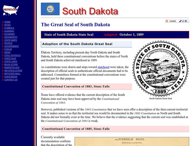 South Dakota: The Great Seal of South Dakota Handout South Dakota: The Great Seal of South Dakota Handout