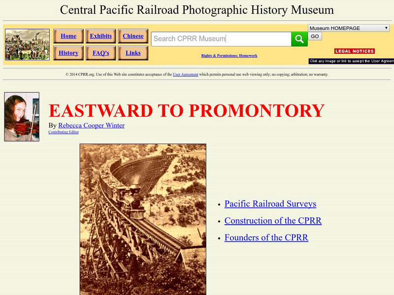 Cprr History Museum: Eastward to Promontory Website