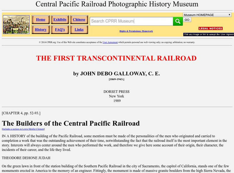 Cprr Photographic History Museum: Builders of the Central Pacific Railroad Handout Cprr Photographic History Museum: Builders of the Central Pacific Railroad Handout