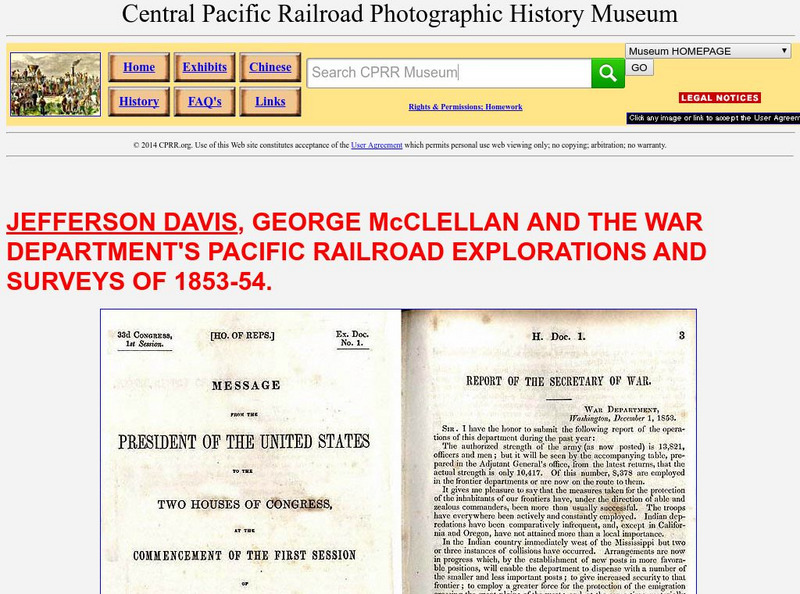 Cprr History Museum: Pacific Railroad Explorations and Surveys of 1853 54 Primary Cprr History Museum: Pacific Railroad Explorations and Surveys of 1853 54 Primary