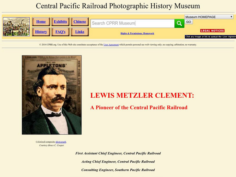 Cprr: Lewis Metzler Clement: A Pioneer of the Central Pacific Railroad Website Cprr: Lewis Metzler Clement: A Pioneer of the Central Pacific Railroad Website