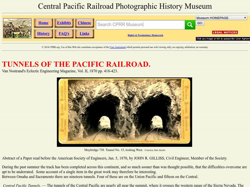 Cprr Photographic History Museum: Tunnels of the Pacific Railroad Handout Cprr Photographic History Museum: Tunnels of the Pacific Railroad Handout