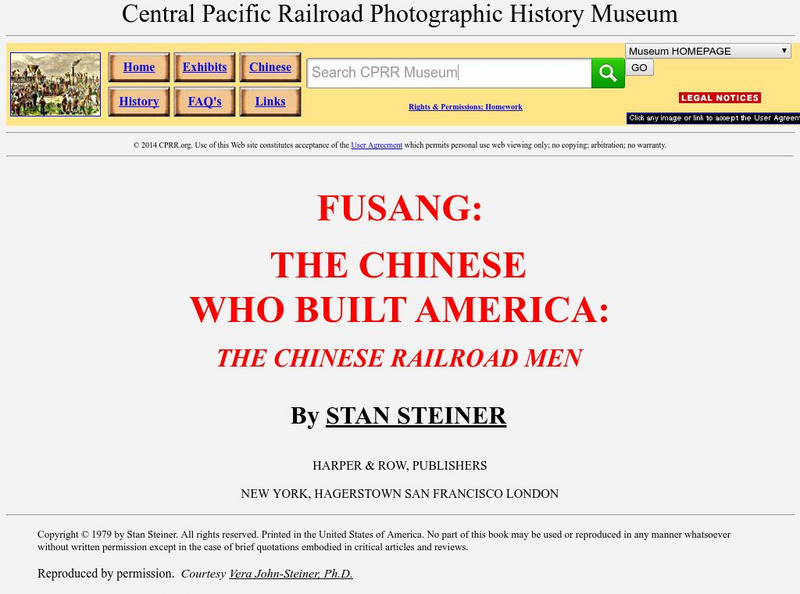 Cprr Photographic History Museum: Fusang: The Chinese Who Built America Handout Cprr Photographic History Museum: Fusang: The Chinese Who Built America Handout