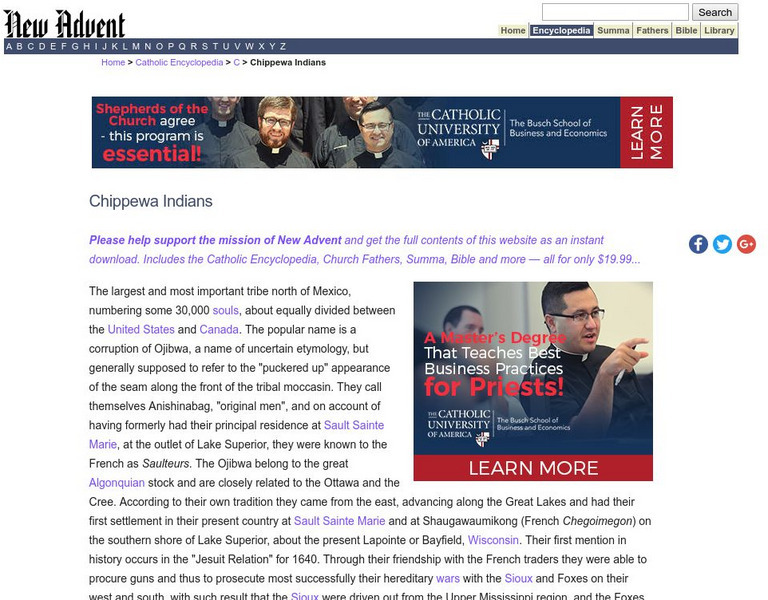 Catholic Encyclopedia: Chippewa Indians Handout Catholic Encyclopedia: Chippewa Indians Handout