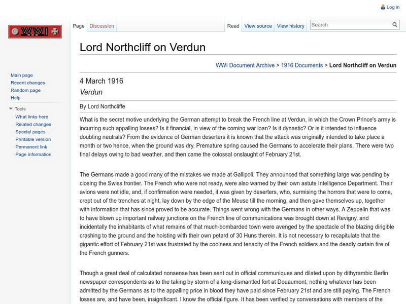 Wwi Archives: Commentaries on the Battle of Verdun: Lord Northcliff on Verdun Primary Wwi Archives: Commentaries on the Battle of Verdun: Lord Northcliff on Verdun Primary