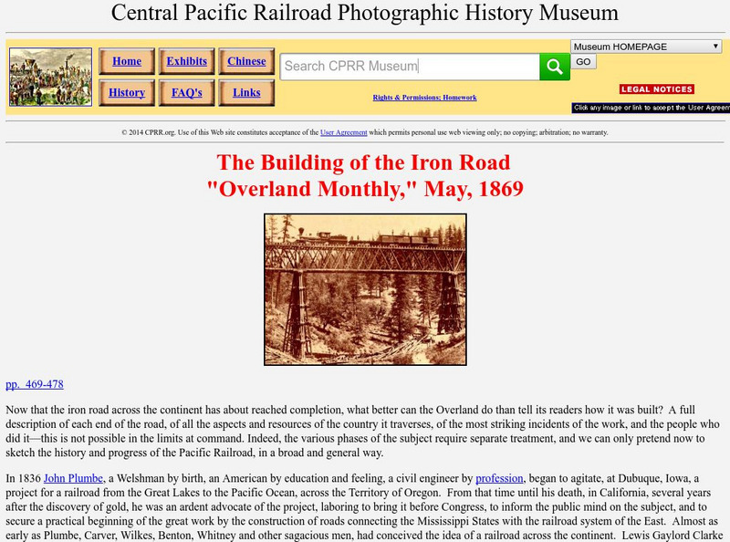 Central Pacific Railroad Photographic History Museum: Building of the Iron Road Handout Central Pacific Railroad Photographic History Museum: Building of the Iron Road Handout