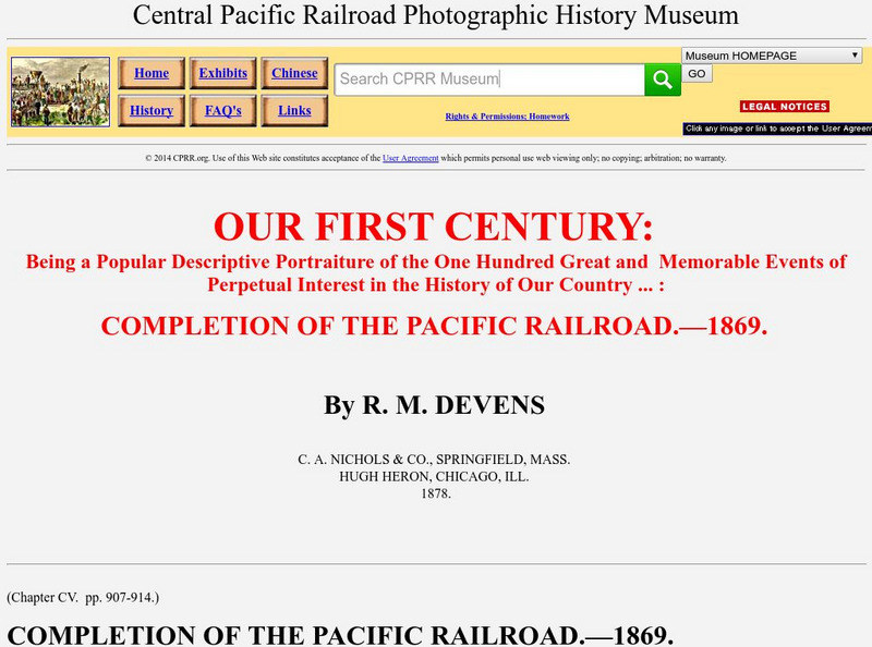 Cprr: Completion of the Pacific Railroad Article Cprr: Completion of the Pacific Railroad Article