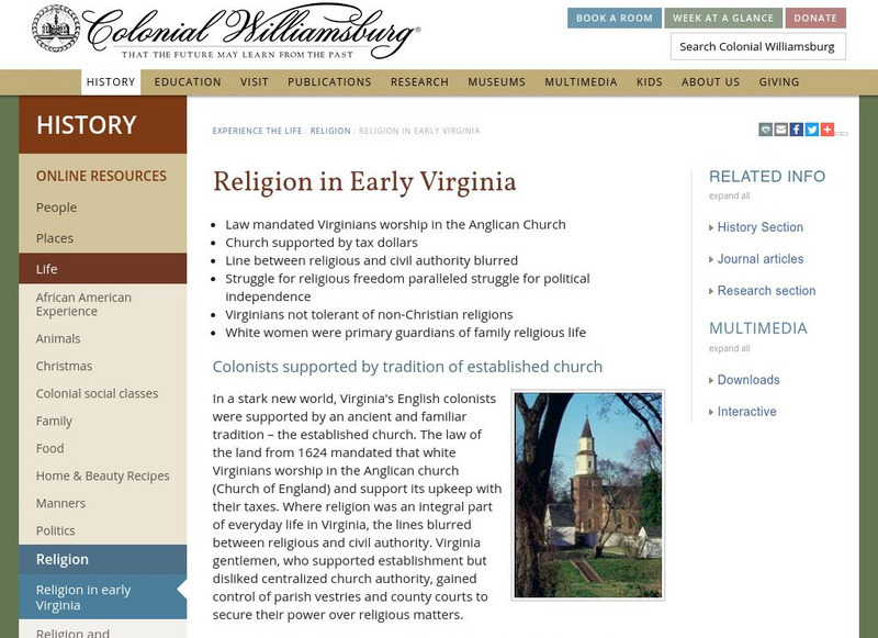 Colonial Williamsburg: Religion in Early Virginia Activity Colonial Williamsburg: Religion in Early Virginia Activity