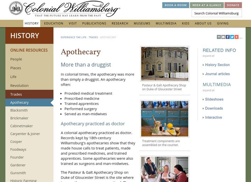 Colonial Williamsburg: Apothecary Shop Activity Colonial Williamsburg: Apothecary Shop Activity