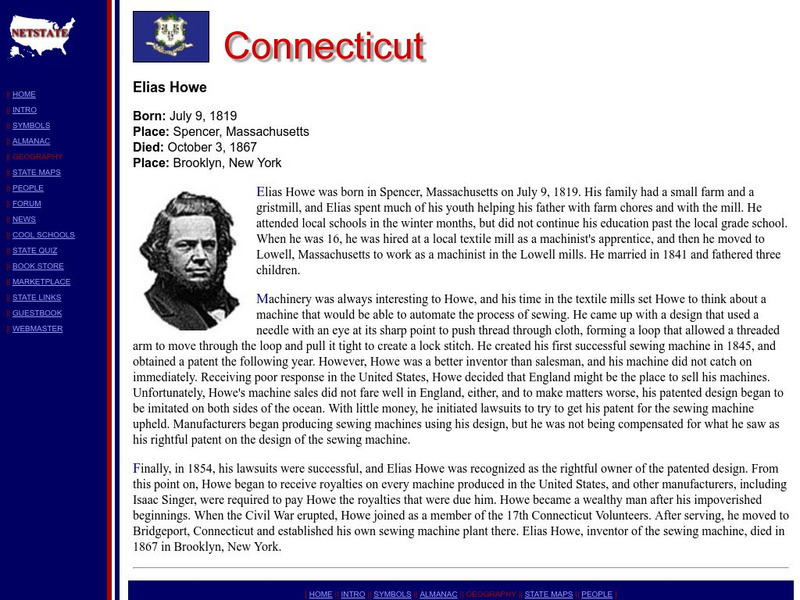 People of Connecticut: Elias Howe Handout People of Connecticut: Elias Howe Handout