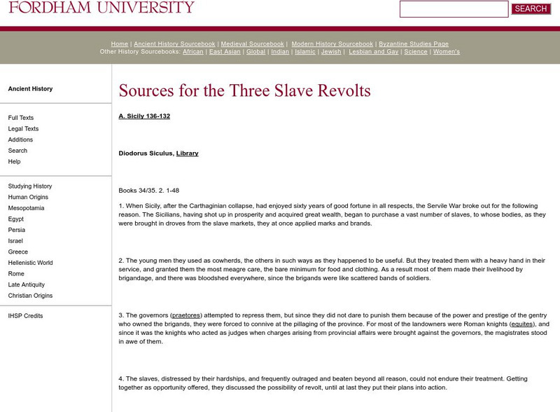 Fordham University: Ancient History Sourcebook: Slave Revolts Article Fordham University: Ancient History Sourcebook: Slave Revolts Article