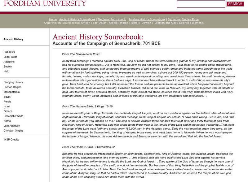 Fordham University: Ancient History Sourcebook: Campaign of Sennacherib Handout