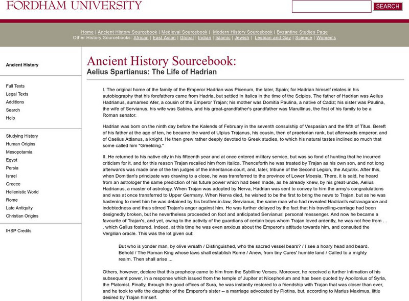Fordham University: Ancient History Sourcebook: Aelius Spartianus Handout Fordham University: Ancient History Sourcebook: Aelius Spartianus Handout