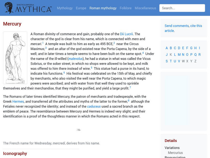 The Encyclopedia Mythica: Mercury Handout The Encyclopedia Mythica: Mercury Handout