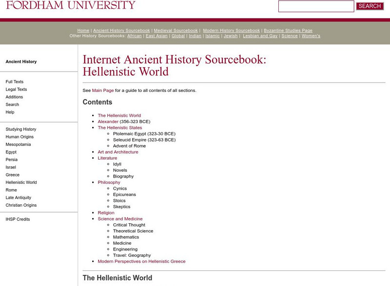 Fordham University: Ancient History Sourcebook: Hellenistic World Handout