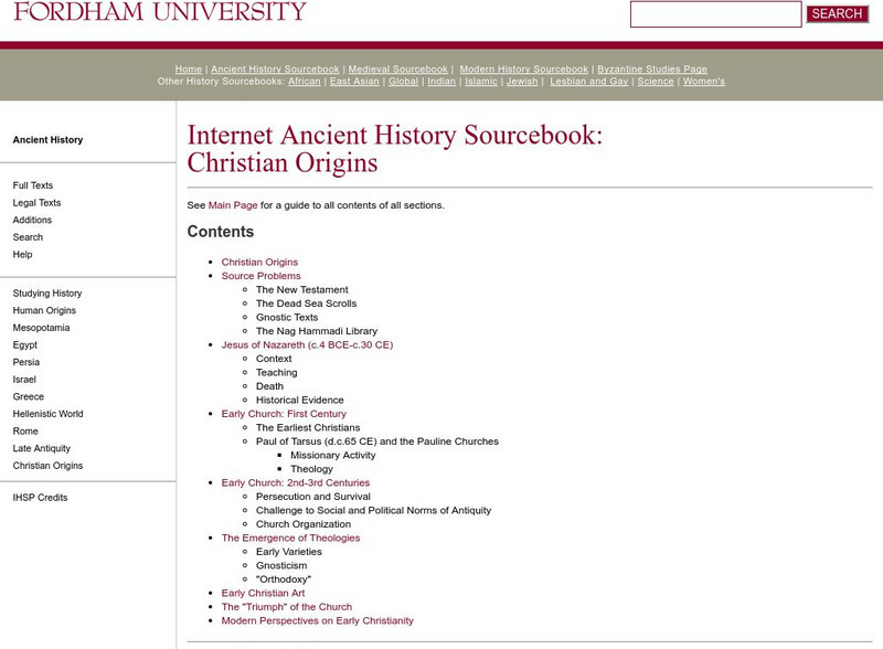 Fordham University: Ancient History Sourcebook: Christian Origins Handout