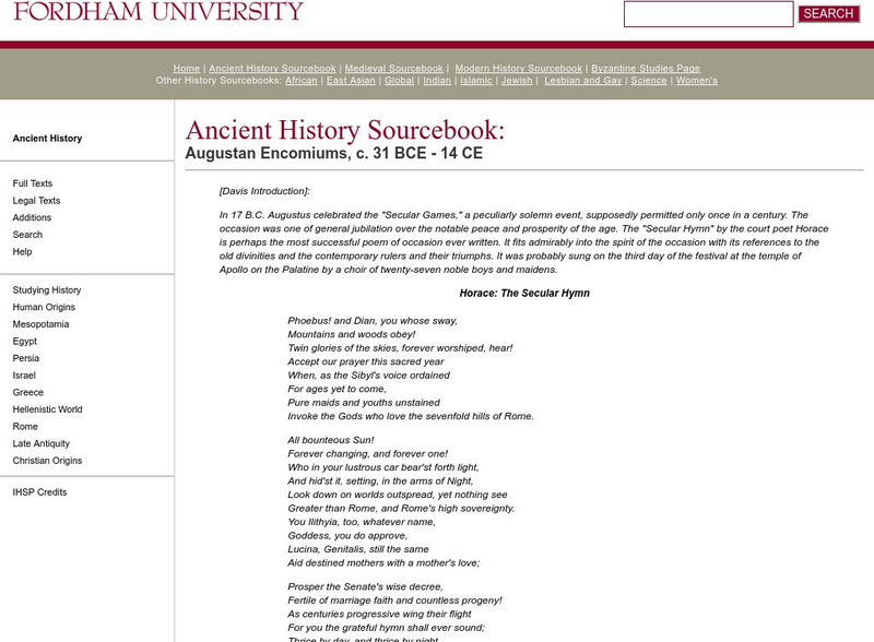 Fordham University: Ancient History Sourcebook: Augustan Encomius Primary Fordham University: Ancient History Sourcebook: Augustan Encomius Primary