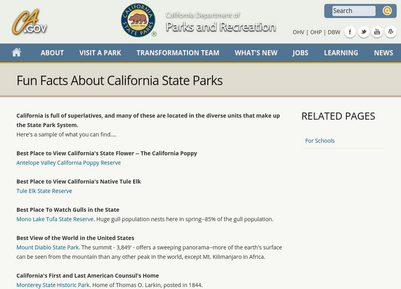 California: Fun Facts About California State Parks Handout California: Fun Facts About California State Parks Handout