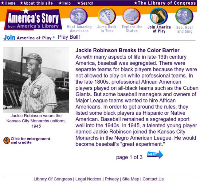 Loc: America's Story: America at Play: Jackie Robinson Handout Loc: America's Story: America at Play: Jackie Robinson Handout