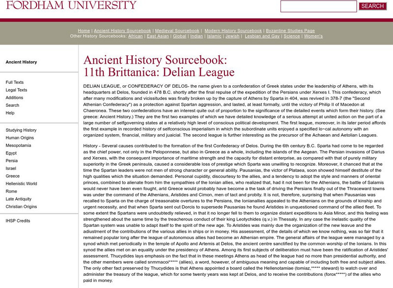 Fordham University: Ancient History Sourcebook: The Delian League Handout Fordham University: Ancient History Sourcebook: The Delian League Handout
