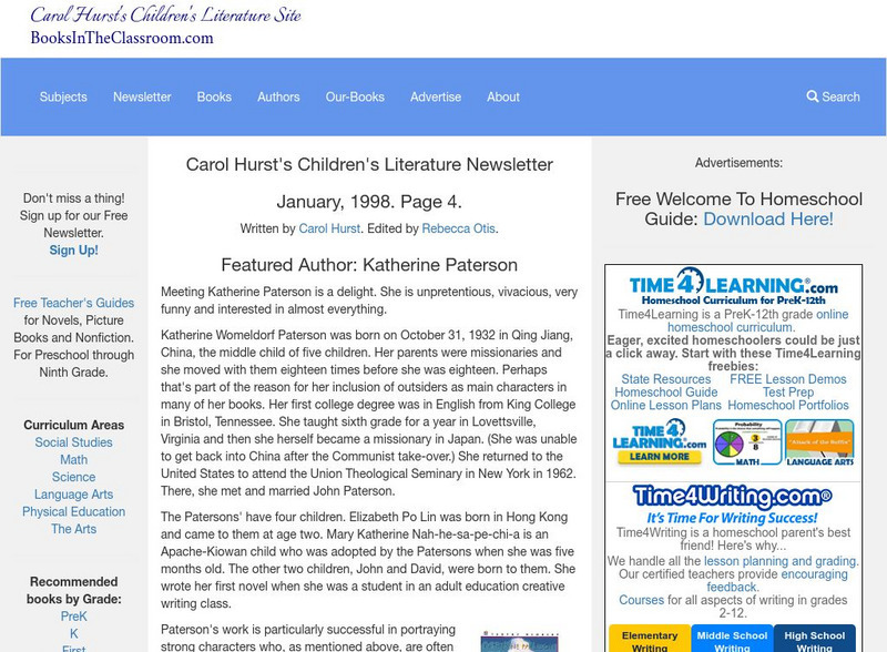 Carol Hurst's Children's Literature Site: Katherine Paterson Website Carol Hurst's Children's Literature Site: Katherine Paterson Website