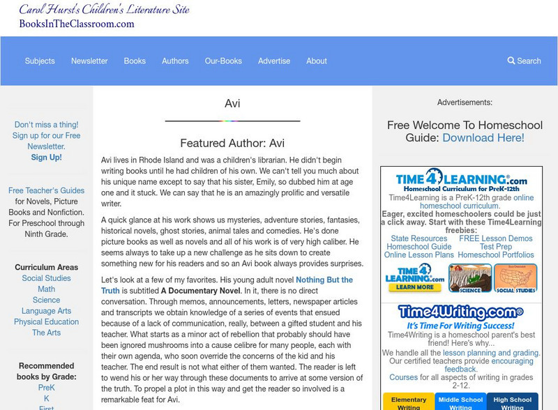 Carol Hurst's Children's Literature Site: Avi Website Carol Hurst's Children's Literature Site: Avi Website