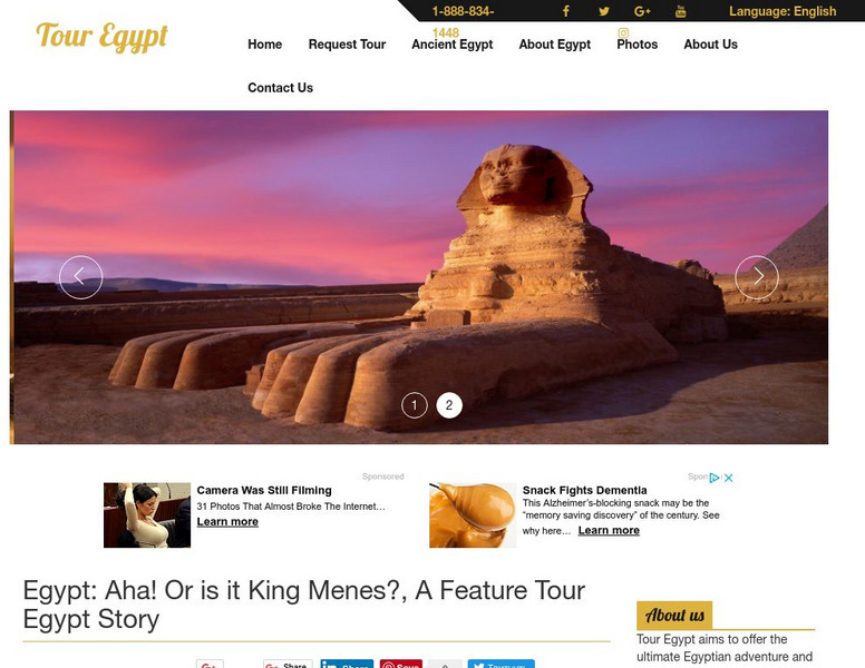 Tour Egypt: Aha! Or Is It King Menes Handout Tour Egypt: Aha! Or Is It King Menes Handout
