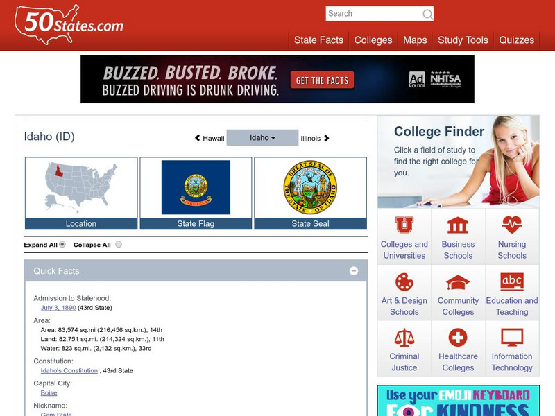 50 States: Idaho (Id) Handout